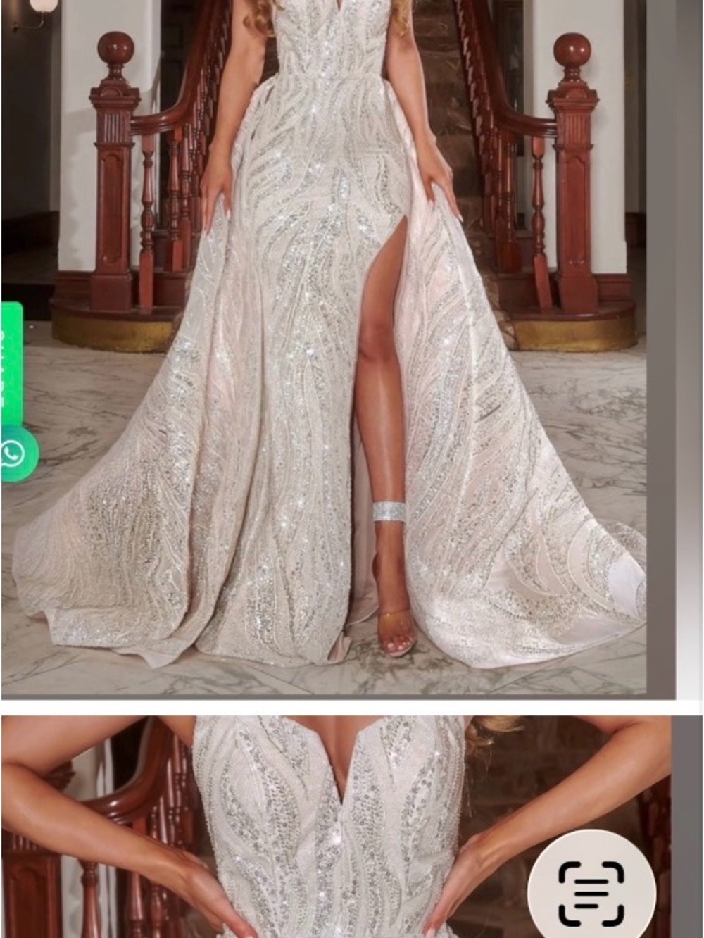 Portia and Scarlett Beaded V-Neck Prom Gown in Light Champagne
